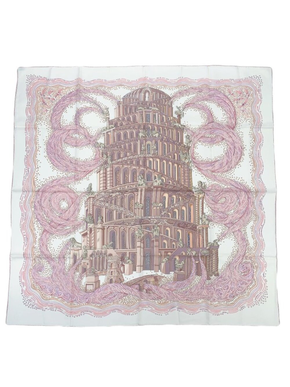 Hermes Carre 90 Les Rivieres de Babel River Of Pink Scarf Silk